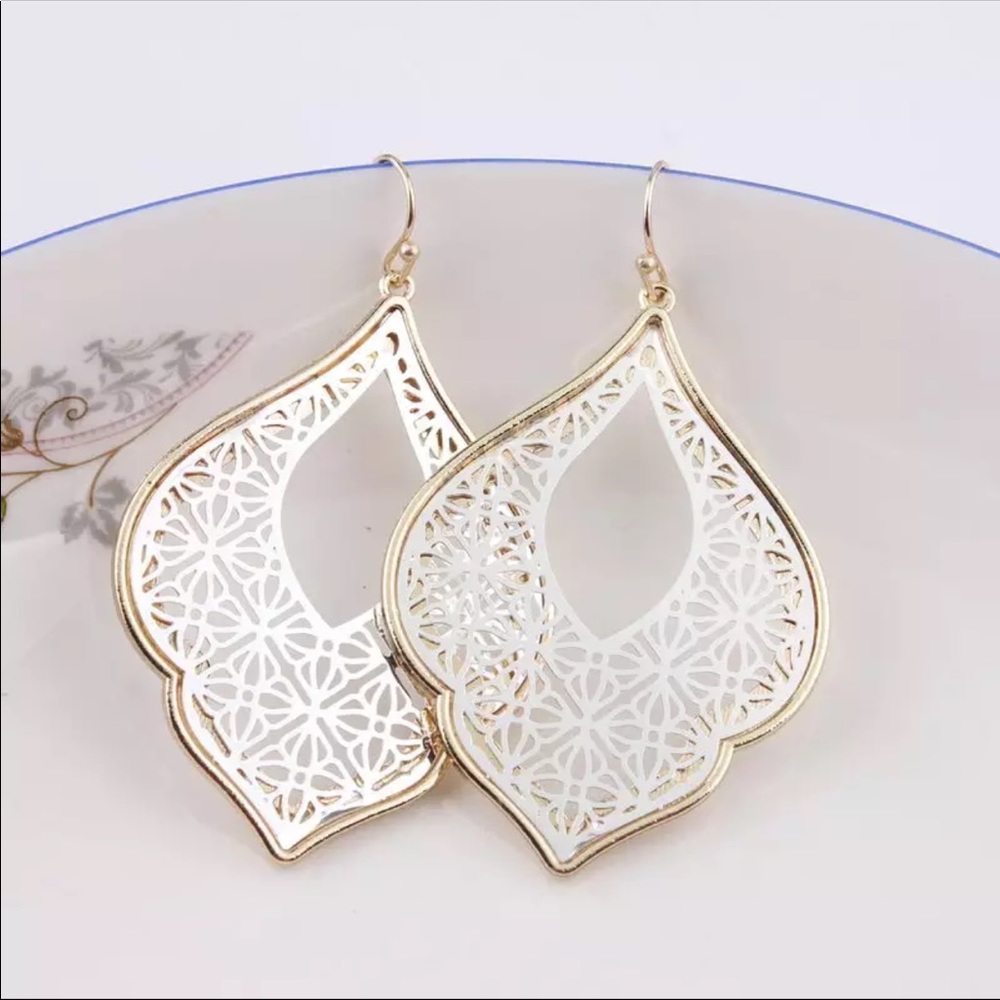 Gold And Silver Hoop Teardrop Dangle Earrings - Picture 3 of 8